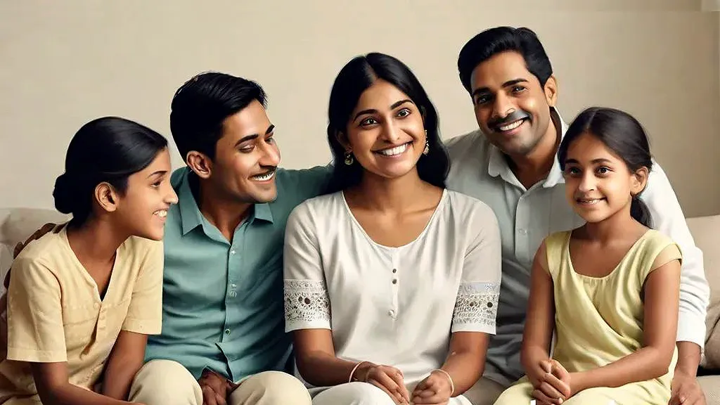 তিন বয়সের তিনটি শিশু ও তাদের মা-বাবা, কথোপকথনের দৃশ্য