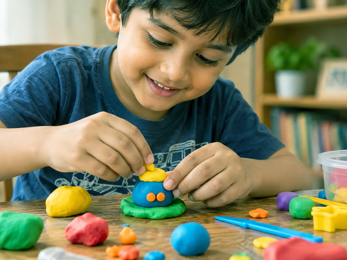 হাত দিয়ে ক্লে আর্ট বানাচ্ছে একটি শিশু