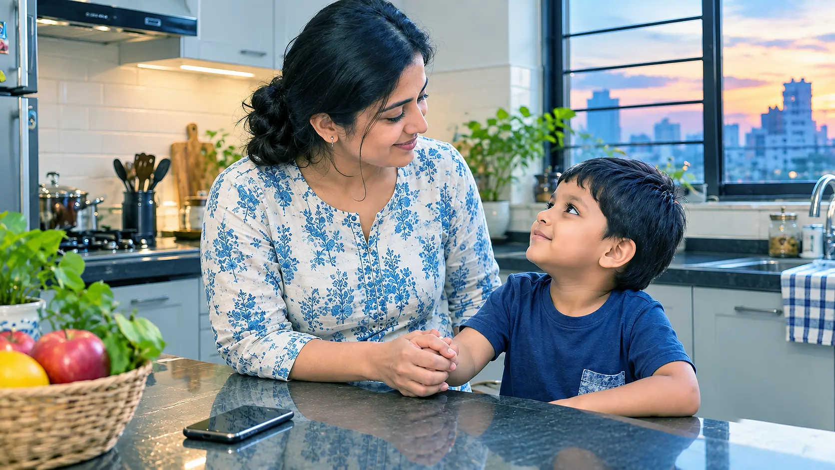 mother is keeping busy her child with love