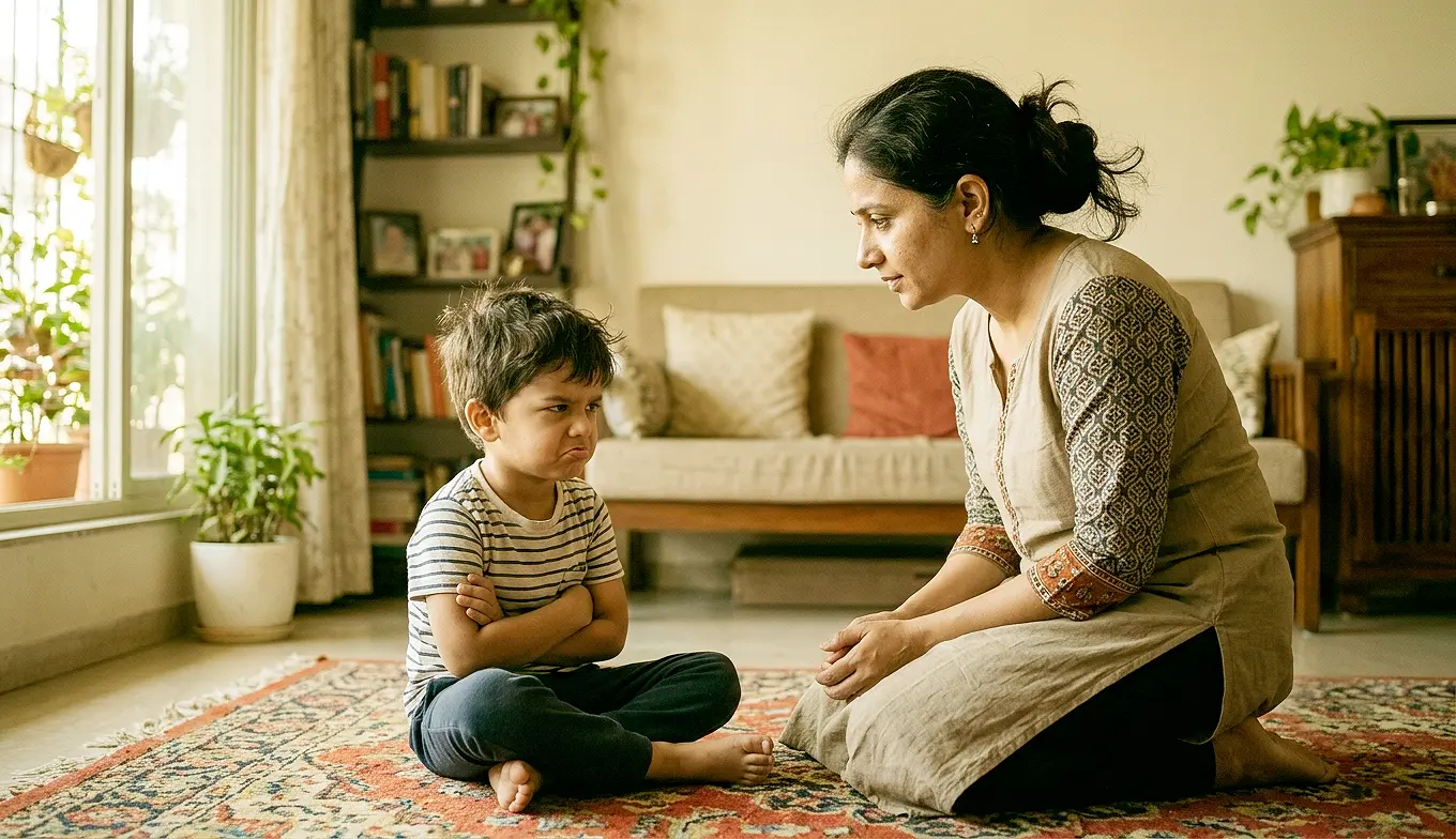 Child expressing strong emotion with parent nearby