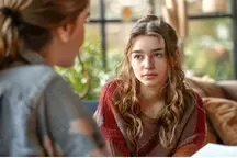A teenagegirl sitting across from a female counsellor during a Teenage counselling session, engaged in a thoughtful conversation