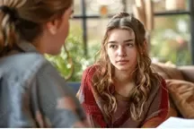 A teenagegirl sitting across from a female counsellor during a Teenage counselling session, engaged in a thoughtful conversation